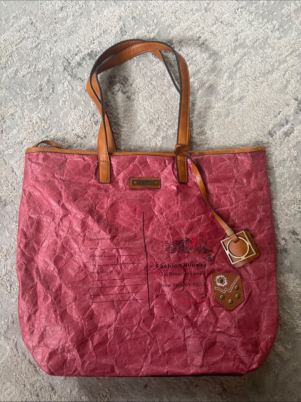 Nicole Lee NIKKY Pink Tote with Tan Handles